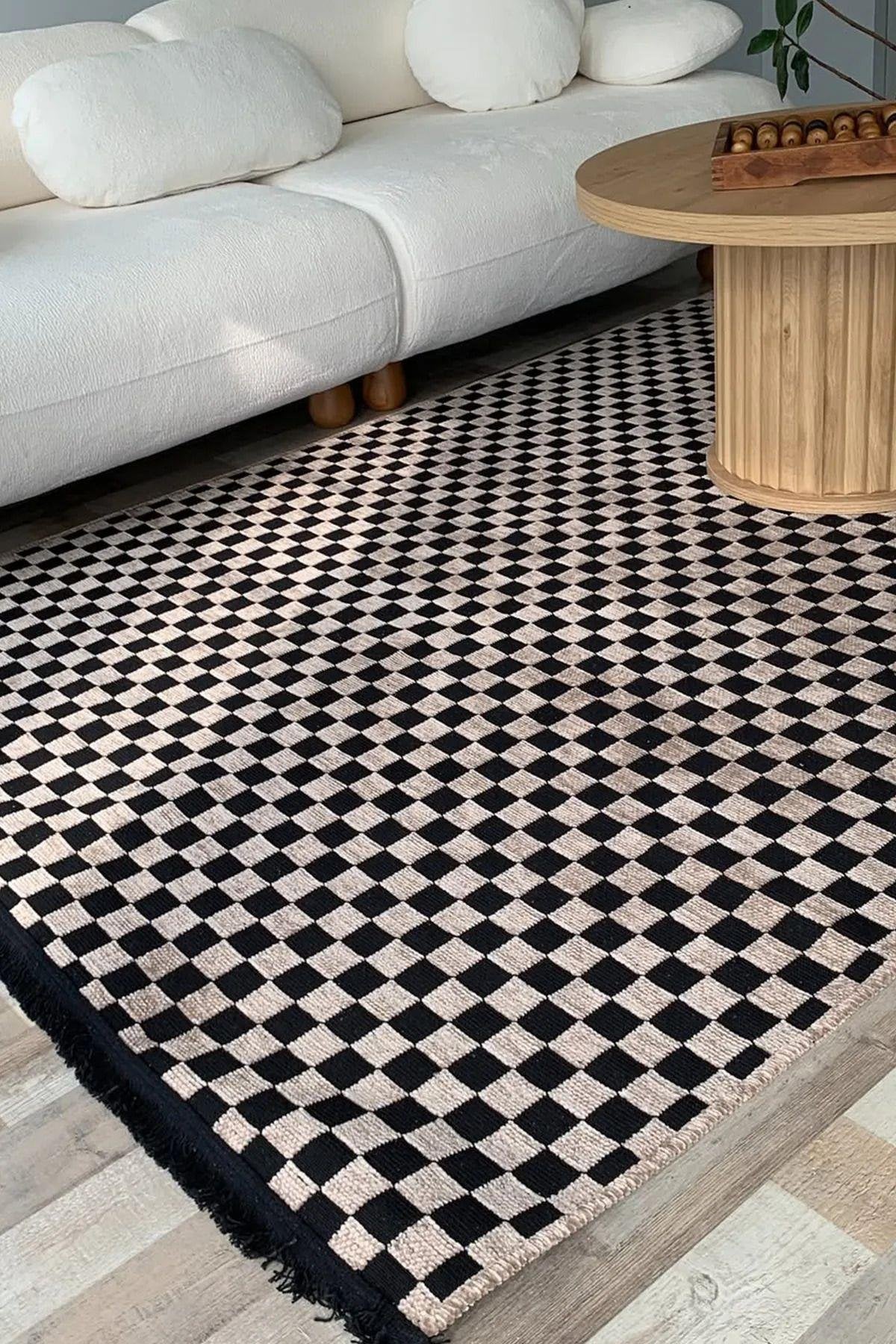 DAMA DESEN YIKANABİLİR KAHVE ŞÖNİL KİLİM