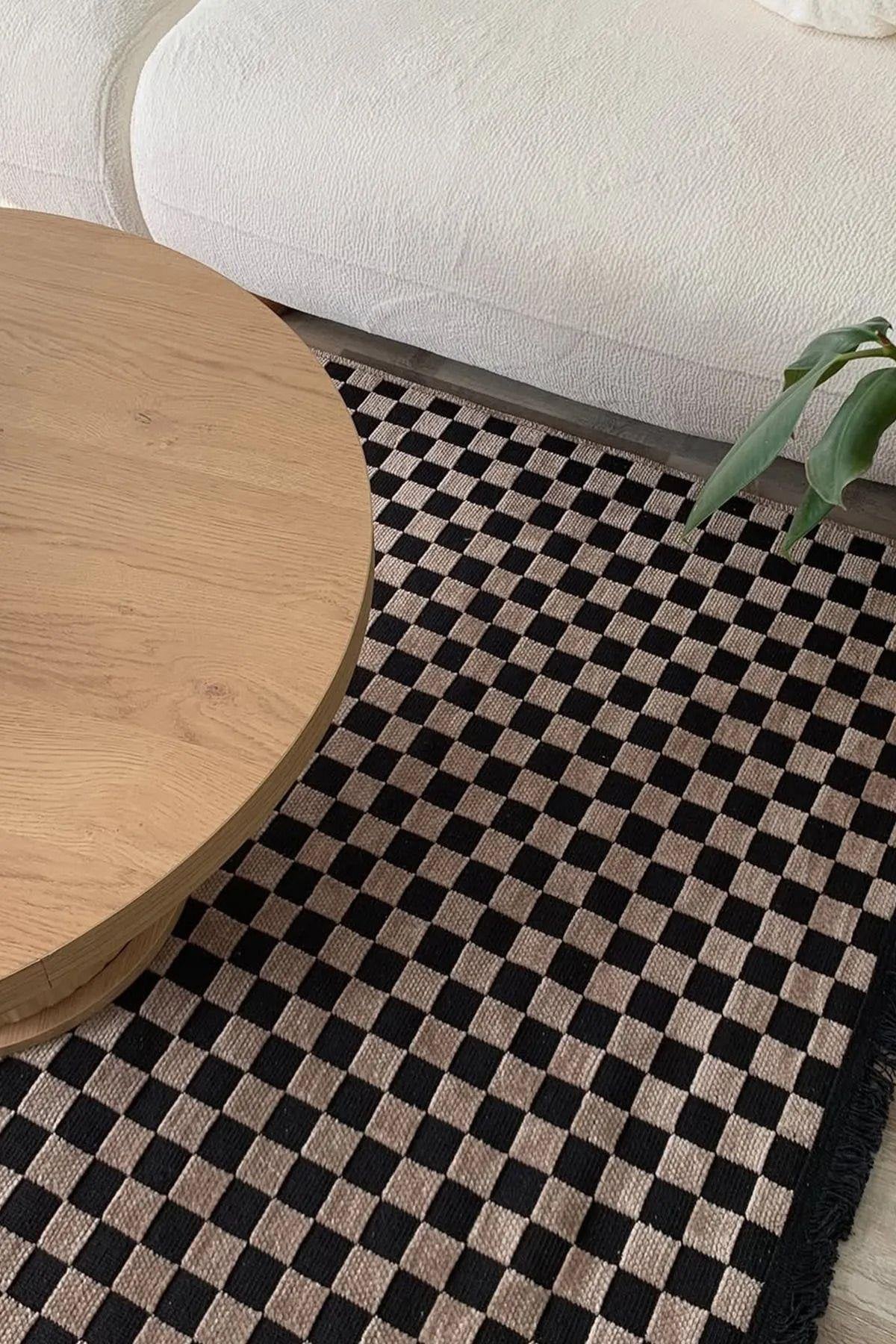 DAMA DESEN YIKANABİLİR KAHVE ŞÖNİL KİLİM