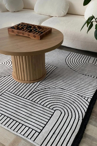 BOHEM DESEN YIKANABİLİR BEYAZ ŞÖNİL KİLİM