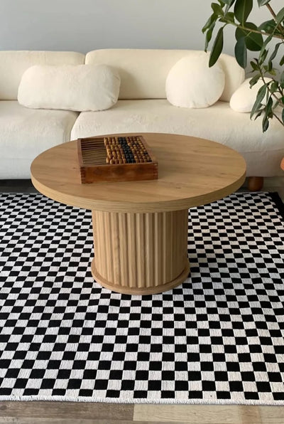 DAMA DESEN YIKANABİLİR BEYAZ ŞÖNİL KİLİM