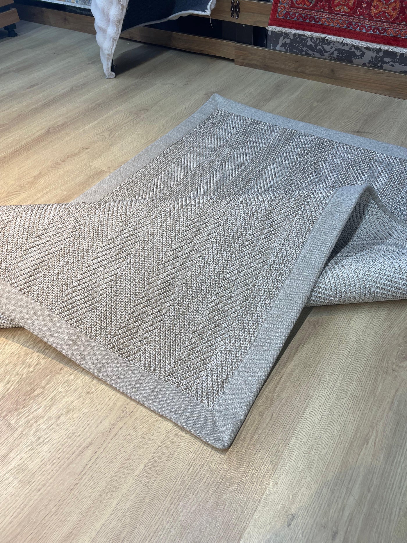 Rugland RL07 Balık Sırtı Desen Krem/Bej Bordür Sisal Halı