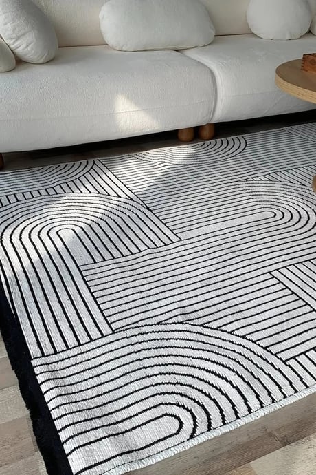 BOHEM DESEN YIKANABİLİR BEYAZ ŞÖNİL KİLİM