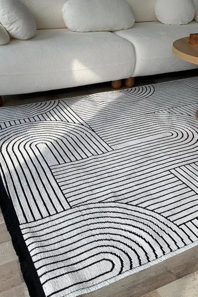 BOHEM DESEN YIKANABİLİR BEYAZ ŞÖNİL KİLİM