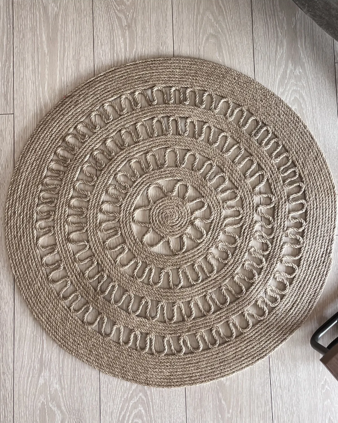 Delhi Jüt Sisal Çiçek Model Dekoratif Modern Hasır Kilim RGD001