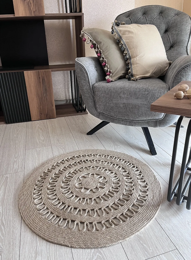 Delhi Jüt Sisal Çiçek Model Dekoratif Modern Hasır Kilim RGD001