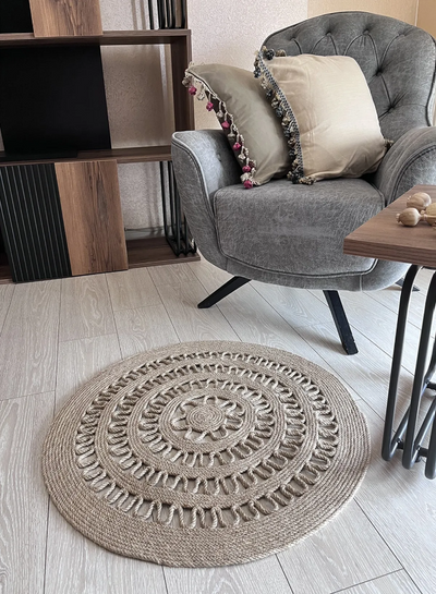 Delhi Jüt Sisal Çiçek Model Dekoratif Modern Hasır Kilim RGD001