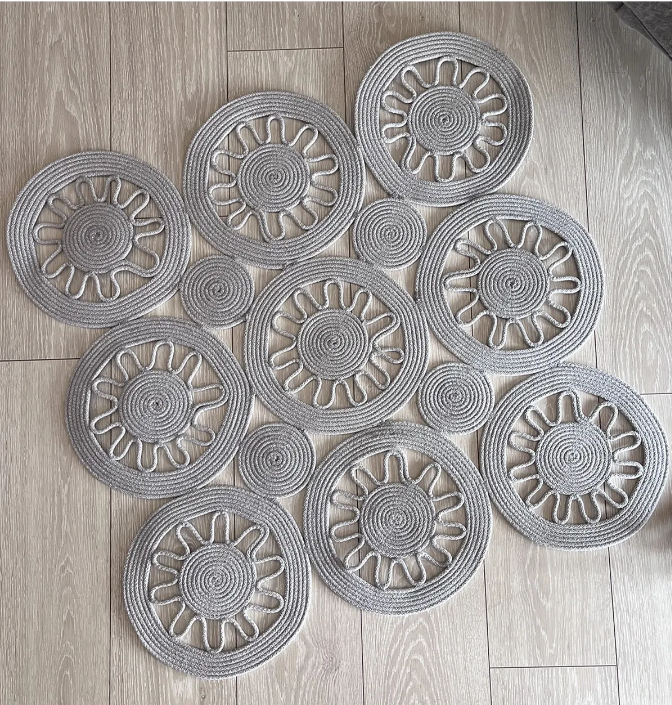 Delhi Sisal Çiçek Motifli Dekoratif Jüt Hasır Kilim RGD002