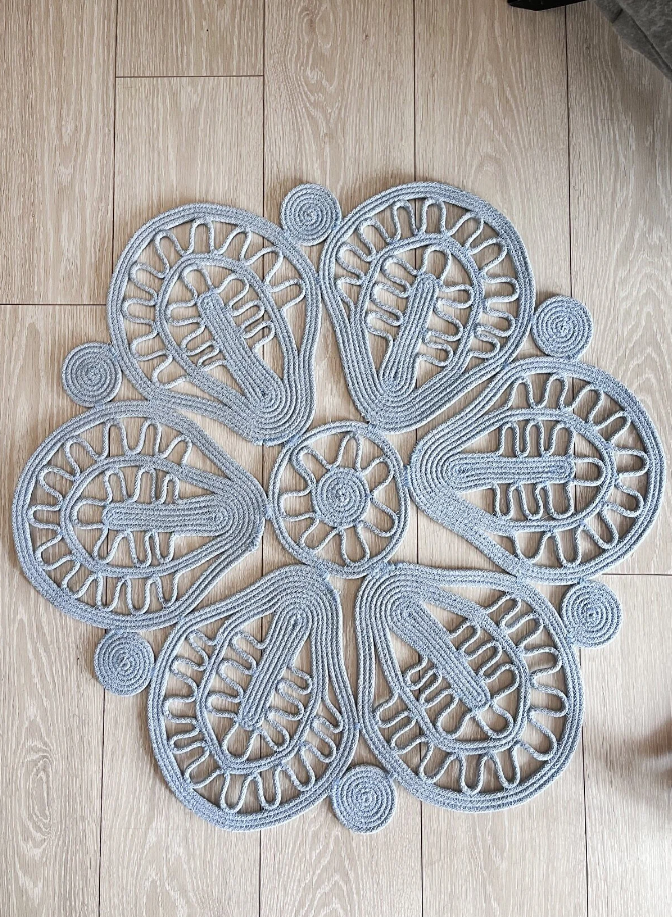 Bebe Mavisi Sisal Motifli Papatya Model Dekoratif Modern Jüt Hasır Kilim RGD004