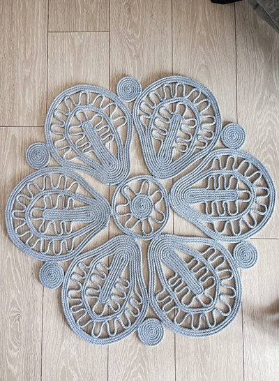 Bebe Mavisi Sisal Motifli Papatya Model Dekoratif Modern Jüt Hasır Kilim RGD004