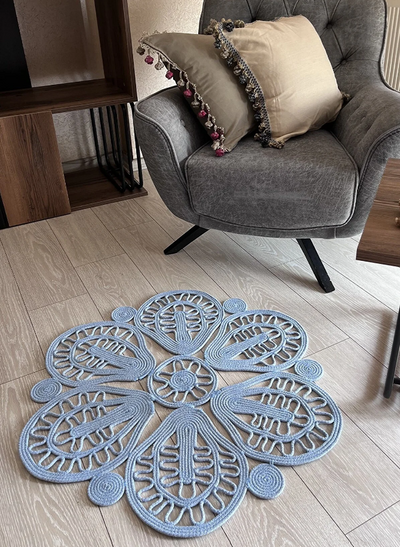 Bebe Mavisi Sisal Motifli Papatya Model Dekoratif Modern Jüt Hasır Kilim RGD004