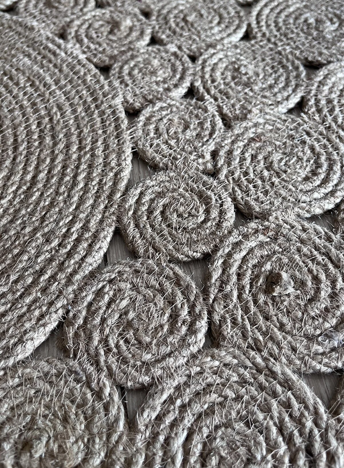 3lü Yuvarlak Motifli Papatya Dekoratif Modern Jüt Hasır Kilim RGD006