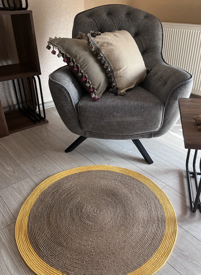 Sarı Bordürlü Sisal Dekoratif Modern Jüt Hasır Kilim RGD0013