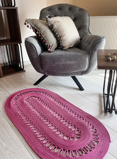 Sisal Fuşya S Detay Oval Modern Jüt Hasır Kilim RGD0014