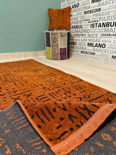 İSKANDİNAV DESEN MODERN Turuncu Şönil Kilim