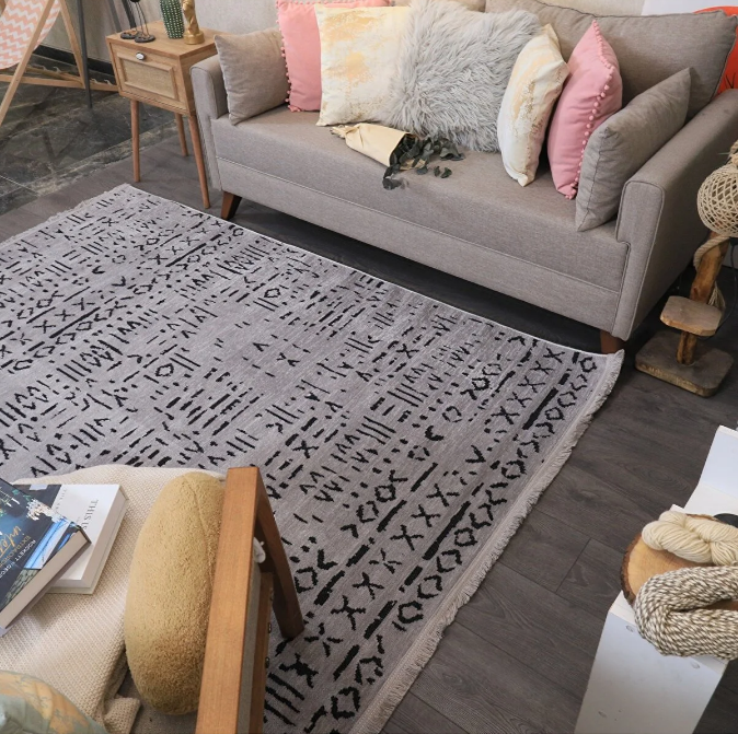 İSKANDİNAV DESEN MODERN GRİ ŞÖNİL KİLİM