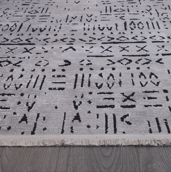 İSKANDİNAV DESEN MODERN GRİ ŞÖNİL KİLİM