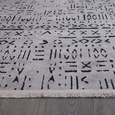 İSKANDİNAV DESEN MODERN GRİ ŞÖNİL KİLİM