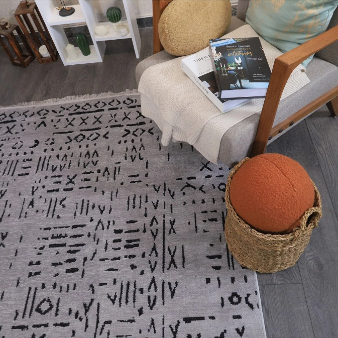 İSKANDİNAV DESEN MODERN GRİ ŞÖNİL KİLİM
