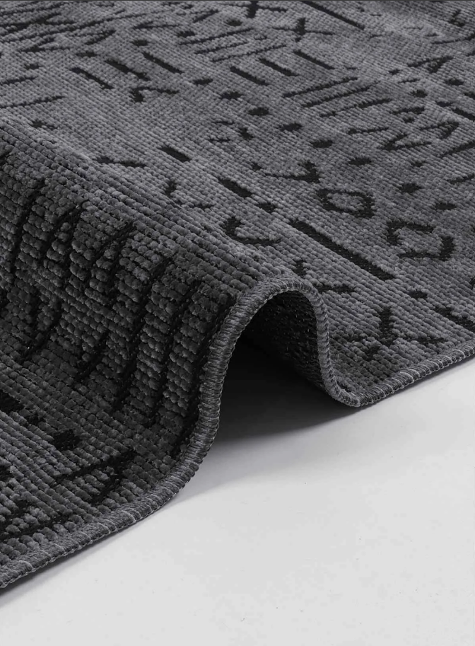 İSKANDİNAV DESEN YIKANABİLİR ANTRASİT ŞÖNİL KİLİM