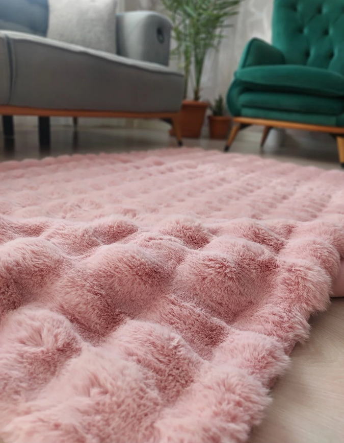 Pembe Bubble Tavşan Serisi  Peluş Halı