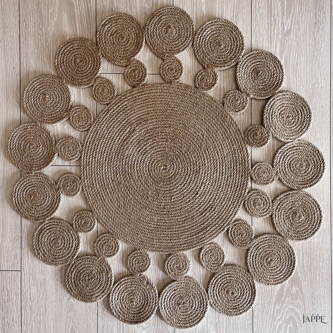 Natural Sisal 2li Yuvarlak Motifli Papatya Dekoratif Modern Jüt Hasır Kilim RGD0010