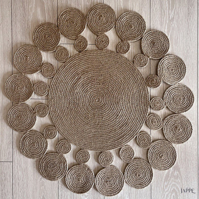 Natural Sisal 2li Yuvarlak Motifli Papatya Dekoratif Modern Jüt Hasır Kilim RGD0010