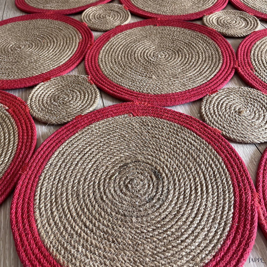 Natural Sisal Dikdörtgen Kırmızı Bordürlü Papatya Modern Jüt Hasır Kilim RGD0011