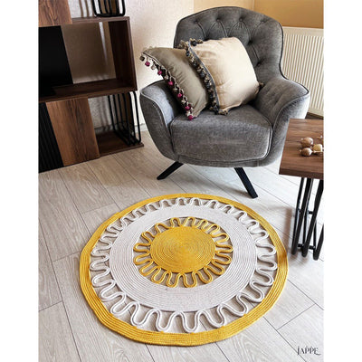 DELHİ JÜT SİSAL SARI KIVRIMLI DEKORATİF MODERN HASIR KİLİM RGD0012