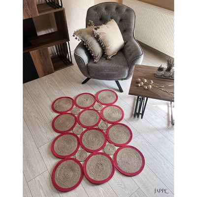 Natural Sisal Dikdörtgen Kırmızı Bordürlü Papatya Modern Jüt Hasır Kilim RGD0011