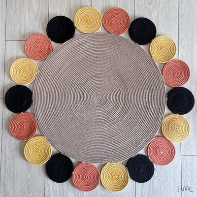 Natural Sisal Renkli Papatya Modern Jüt Hasır Kilim RGD009