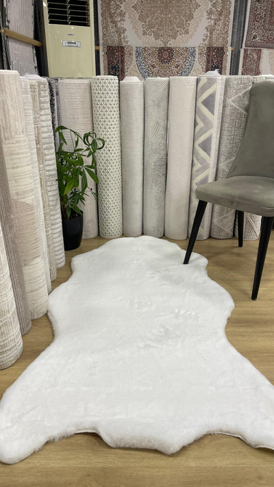 Rugland Puffy Yumuşak Dokulu Tavşan Postu Beyaz