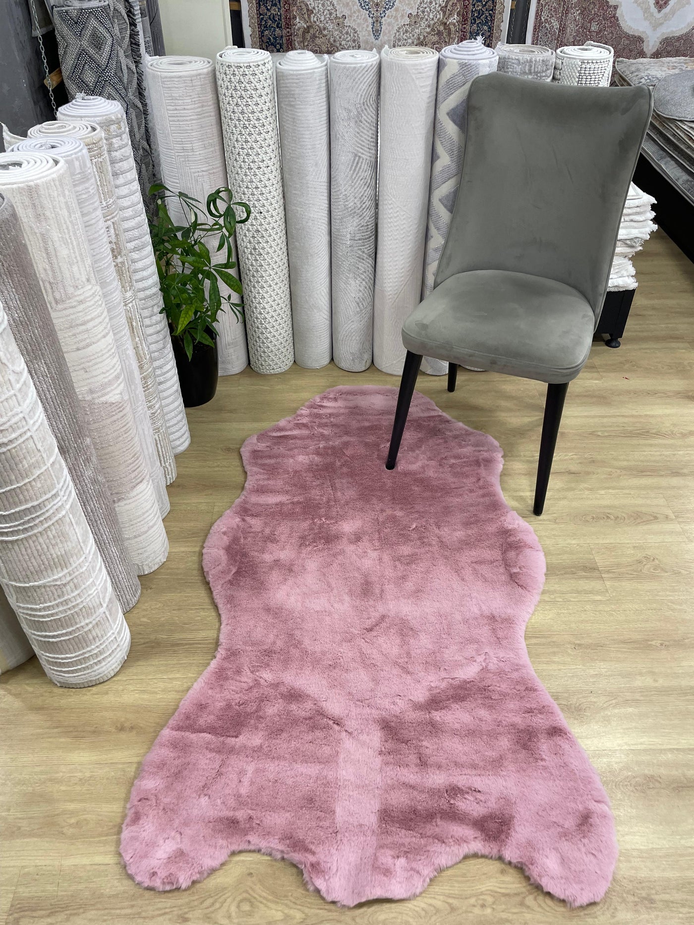 Rugland Puffy Yumuşak Dokulu Tavşan Postu Pembe