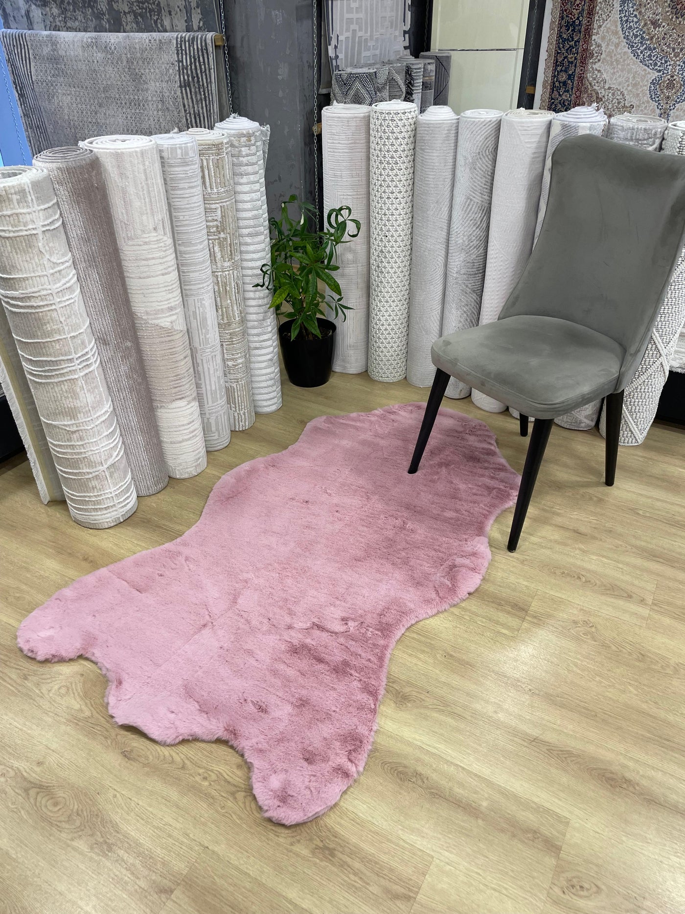 Rugland Puffy Yumuşak Dokulu Tavşan Postu Pembe