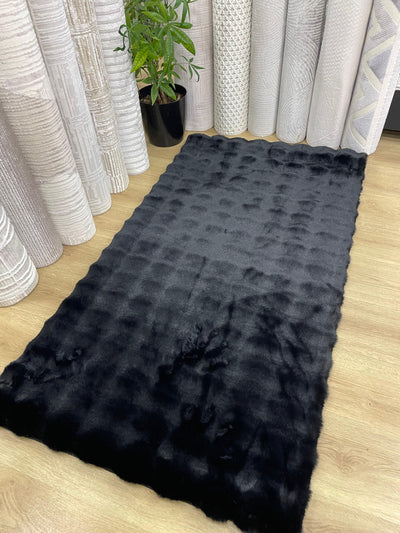 Siyah Bubble Tavşan Serisi Peluş Halı