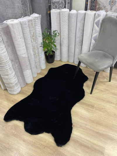 Rugland Puffy Yumuşak Dokulu Tavşan Postu Siyah