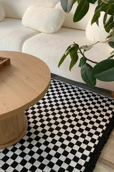 DAMA DESEN YIKANABİLİR BEYAZ ŞÖNİL KİLİM