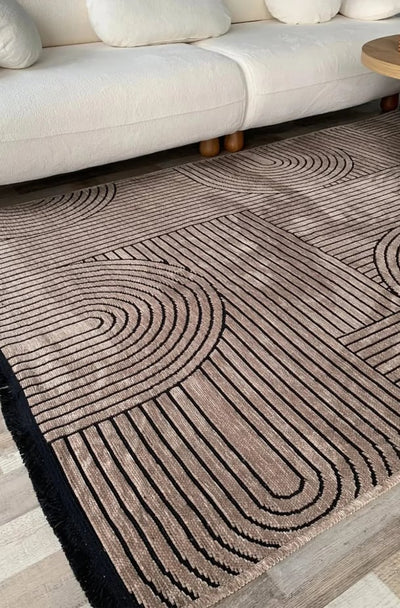 BOHEM DESEN YIKANABİLİR KAHVE ŞÖNİL KİLİM