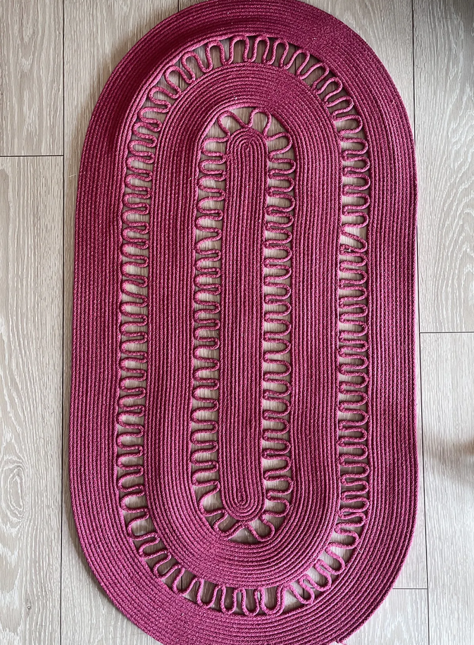 Sisal Fuşya S Detay Oval Modern Jüt Hasır Kilim RGD0014